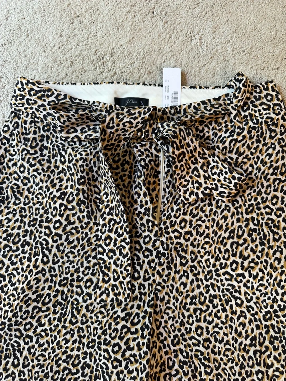 J Crew cropped satin Leopard Print Wide Leg Pants in Tan, Black, Cream - Picture 3 of 6